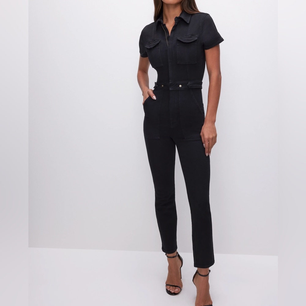 Good American Black Short-Sleeve Utility Jumpsuit